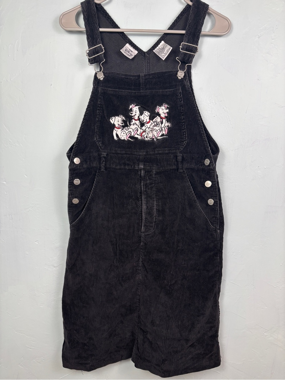 Rare Vintage Disney Store Black Corduroy Overall Dress 101 Dalmatians Emboidery